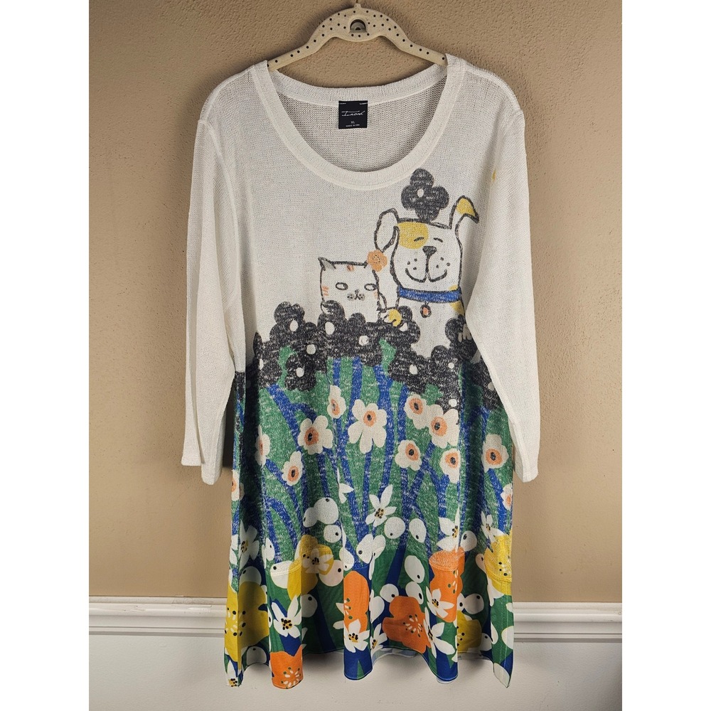 Inoah Womens Dog Cat Flower Garden‎ Tunic Top XL